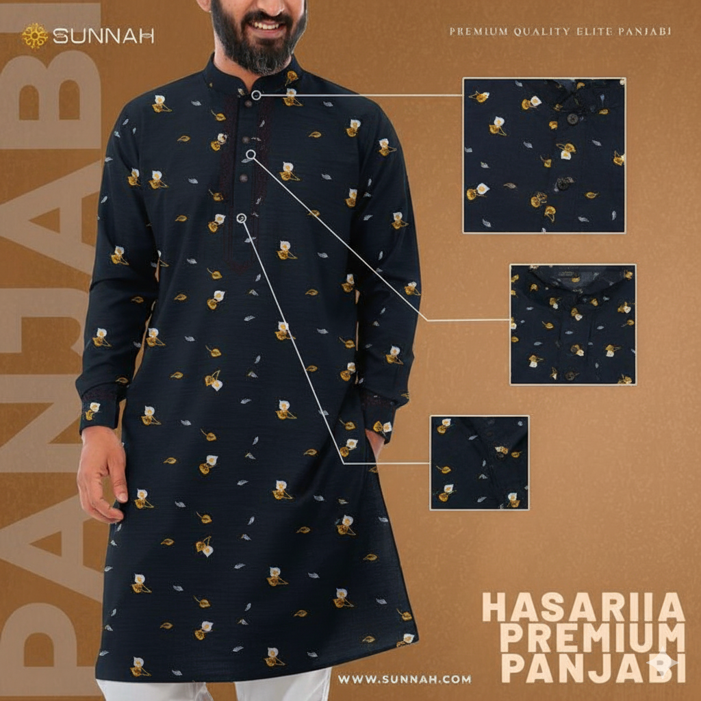 গরমের জন্য একদম উপযোগী প্রিমিয়াম ধুতি ফেব্রিকের তৈরি Print Panjabi।