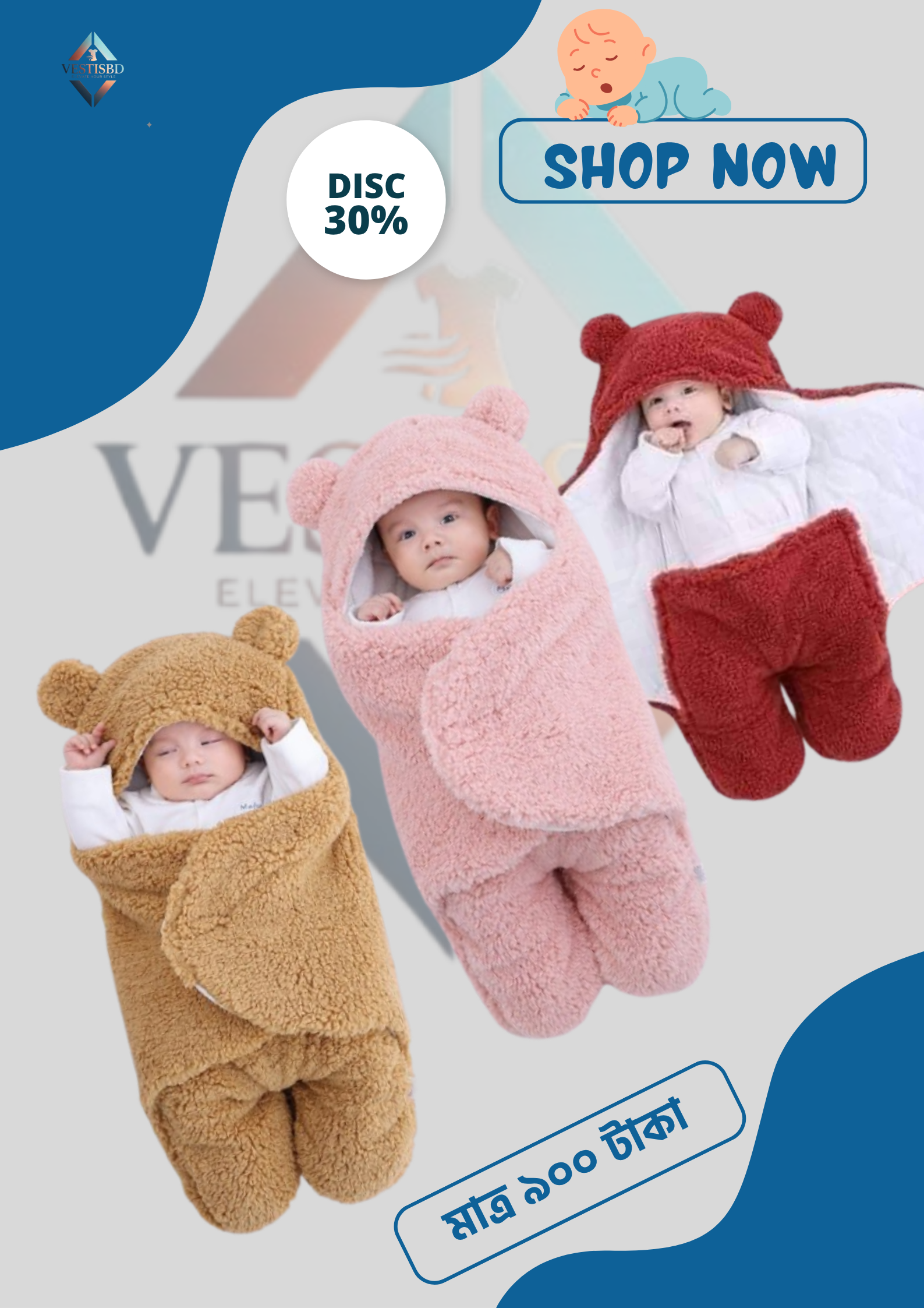 Premium Ultra-Soft Baby Wrap Blanket – Winter Bear Hooded Swaddle 3 comboo